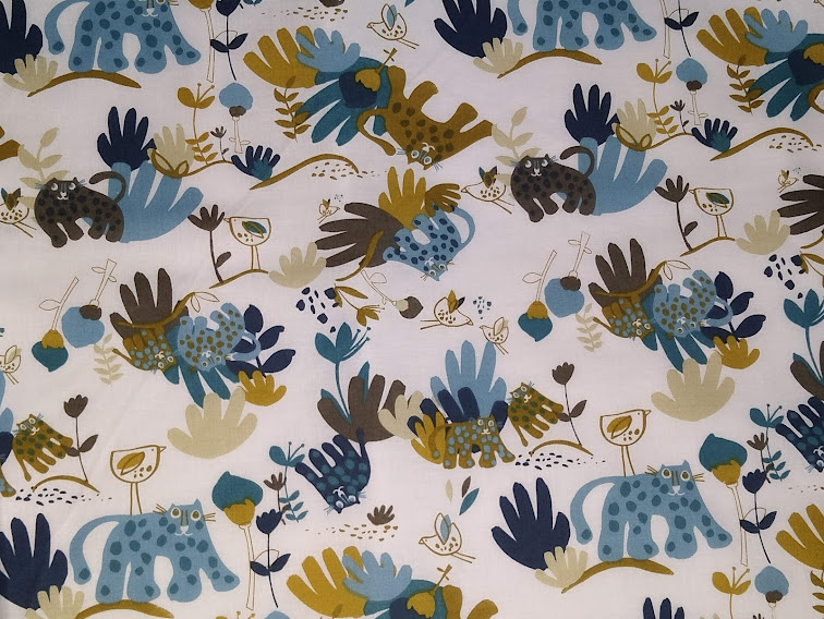 Bomuldsstof sjove dyr blå - Oeko-tex