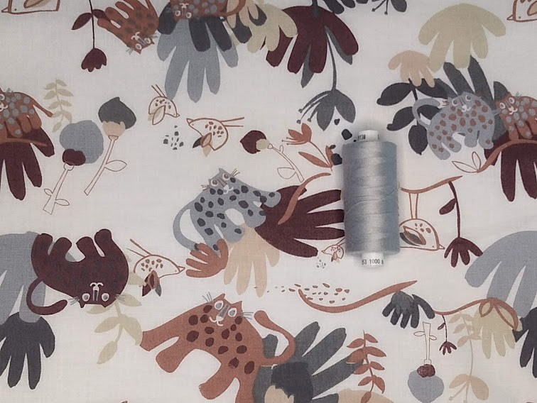 Bomuldsstof med sjove dyr rosa nuancer - OEKO-TEX - grå tråd