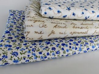 Fat quarter hvid og blå -bundle med 3 stykker afstemt farver. Flotte stoffer