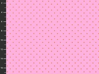 Lyserød stof med orange prikker og målebånd enhed - Tula Pink True colors Tiny Dots -candy