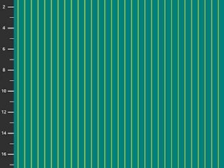 Turkisgrøn med gul strib, stof fra Tula Pink. Dette design er fra kollektionen True Colors Tiny Stripes og den hedder Songbird