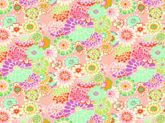 Stoffet Asian Circles med pink baggrund og fine blomster. En fat quarter til patchwork. Kaffe Fasset, Collectives for Free Spirit.